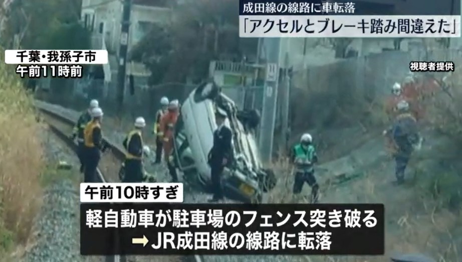 「アクセルとブレーキ踏み間違えた」75歳女性が運転の車、線路内に転落　千葉・我孫子市